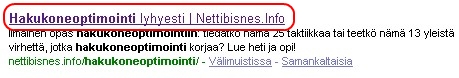 Tämän sivun title-teksti haettaessa sanalla hakukoneoptimointi